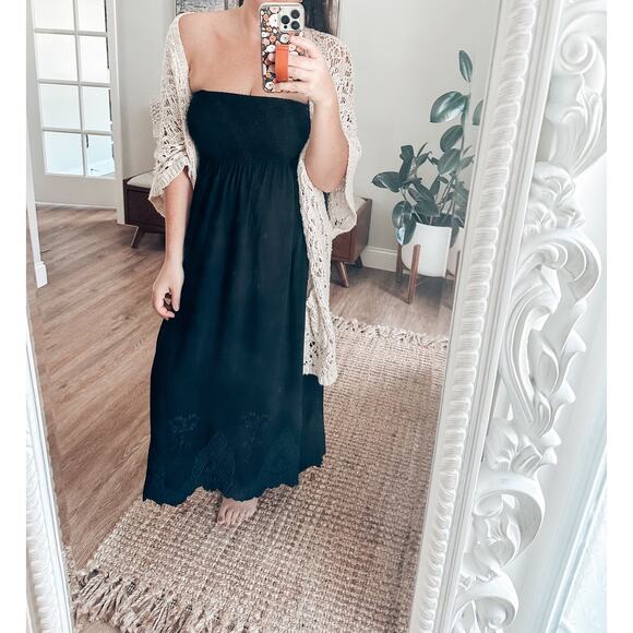 Living in the Moment Smocked strapless minimalist flowy boho maxi dress - Picture 1 of 5